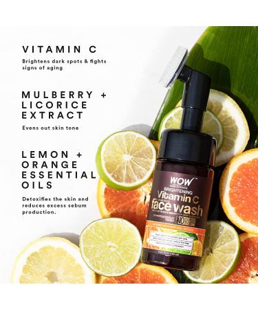 Wow Skin Science Vitamin C Face Wash with Brush - Foaming Cleanser for Acne & Exfoliation - 150ml - All Skin Types - Buy Online on GoSupps.com
