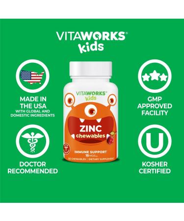 VitaWorks Kids Zinc 15mg Chewable Tablets - Natural Cherry Flavor - 120 Chewables - Immune Support for Children - Buy Online on GoSupps.com