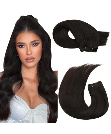Moresoo Weft Hair Extensions Real Human Hair Double Weft Human Hair Extensions Darkest Brown Hair Wefts Real Human Hair 100g/Pack #2 18 Inch(Pack of 1) WEFT #2