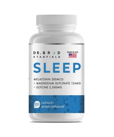Dr Brad Stanfield Melatonin 300mcg + Magnesium Glycinate 126mg + Glycine 2 500mg for Sleep (120 Count 30 Servings)