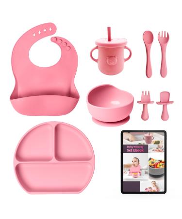 CHEEKYCHOPS 9 PCS Baby Weaning Set & Ebook Includes Baby Plate Adjustable Bib Cup Recipe Ebook Suction Baby Bowl and Spoon Baby weaning Set Baby Pink - Buy Online on GoSupps.com