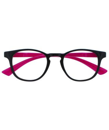 Opulize BOP Blue Light Blocking Children's Glasses Without Strength Round Frame Feder hinges Protecting Eyes Improved Sleep Reduced Headache Computer Gaming Boys Girls B47 +0.00 Diopters Black Neon Rosa
