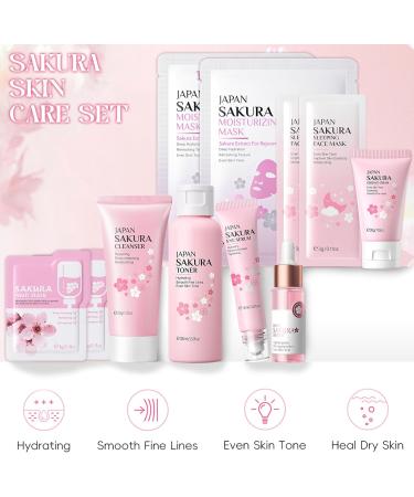 SHOWHEEL Sakura Facial Care Set 11Piece Daily Skin Care Set with Cleanser Toner Hydration AntiAging Sakura Skin Care Set for Teenage Girls and Women - Buy Online on GoSupps.com