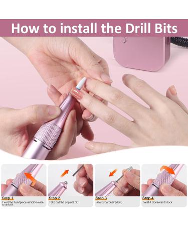 35000RPM Portable Electric Nail Drill Kit with Bits and Sanding Bands - Rechargeable Professional Manicure Tool for Acrylic Gel Nails - Pink - Buy Online on GoSupps.com