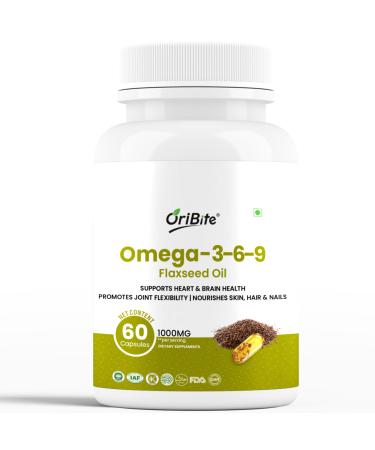 ORIBITE Omega 3-6-9 Flaxseed Oil 1000mg Triple Omega Fatty Acids Supplement for Heart Brain Joint Skin & Hair Health 60 Capsules