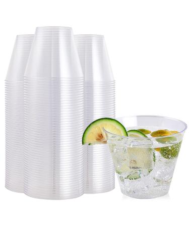 FOCUSLINE 9 oz Clear Plastic Cups, 100 Pack Disposable Cups Reusable Plastic Cups Tumblers, Heavy Duty Hard Plastic Cups for Wedding, Thanksgiving, Halloween, Christmas Party