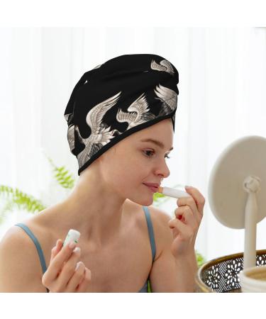 Japanese White Cranes Microfiber Hair Towel Wrap for Women - Super Absorbent Coral Velvet Quick Dry Cap for Long Curly & Thick Hair - Buy Online on GoSupps.com