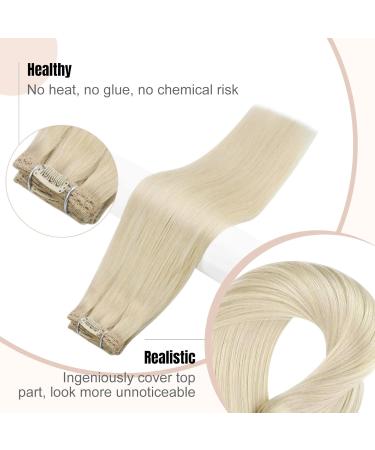 Fshine Platinum Blonde Clip-In Hair Extensions - 35cm 120g Real Remy Hair 7 PCS Smooth & Straight #60 - Buy Online on GoSupps.com