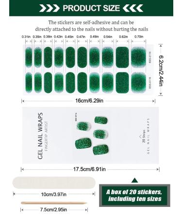 EBANKU Dark Green Glitter Gradient Gel Nail Strips - 20Pcs Waterproof Long-Lasting Real Gel Polish with Nail File | UV/LED Lamp Required - Buy Online on GoSupps.com