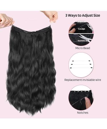 HOOJIH Invisible Wire Hair Extensions 12 Inch 90g Adjustable Headband Hairpiece for Women - Black Loose Wave - Buy Online on GoSupps.com