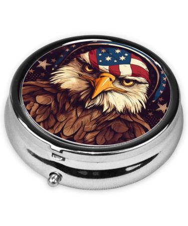 American Flag Eagle Portable Pill Box - Round Mini 3-Compartment Design Perfect for Travel - Buy Online on GoSupps.com