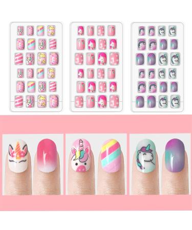 144pcs Kids Unicorn Press on Nails - Self-Adhesive Short Fake Nails Kit with Glue Tabs - Fun Nail Art for Girls - Buy Online on GoSupps.com