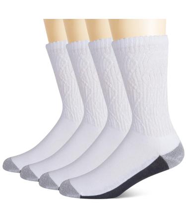 +MD Bamboo Diabetic & Circulator Socks Men Women-4/6 Pairs Non-Binding Moisture Wicking Cushion Crew Socks Crew/4 Pairs White 13-15