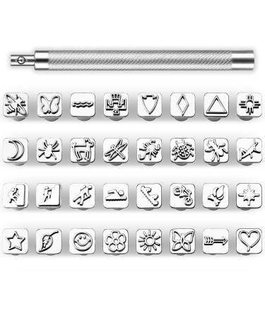 33 PCS Leather Stamping Tool Set  32 PCS Leather Stamps Patterns + 1 Stamping Handle for Leather Craft  Quality Leather Craft Tool Stamp Set for DIY Beginners and Professionals