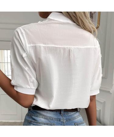 Short Sleeve V Neck Top Fashion Casual Elegant Embroidered Blouse for Shopping for Women White XX-Large - Buy Online on GoSupps.com