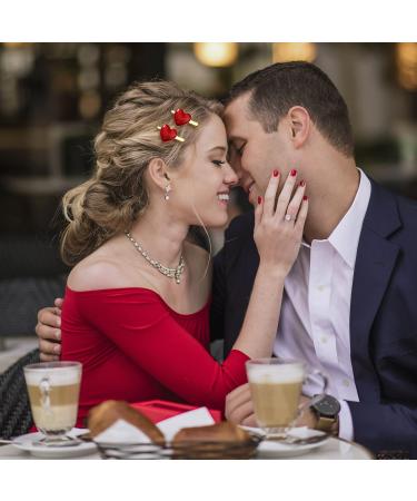 Red Rhinestone Love Heart Hair Clips for Women - Valentine's Day Hairpins for Romantic Date Gifts - Buy Online on GoSupps.com