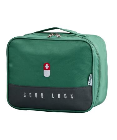 Medicine bag large capacity waterproof travel pharmacy bag first help bag portable medication bag emergency bag first aid sets for home travel office (25*20*13.5cm) (green)