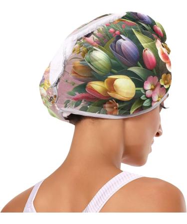 Elegant Tulip Flower Arrangement Hair Towel 2 Pack | Super Absorbent Quick Dry Hair Turbans for Women & Girls | Perfect Mother's Day Gift - Buy Online on GoSupps.com