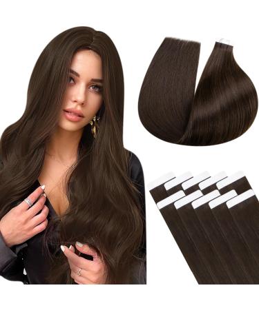 Laavoo tape in extensions real hair Extensions tapes invisible hair extensions glue in dark brown hair extension real hair tape invisible 35cm 10pcs #4 35cm-10pcs 1.3 #4