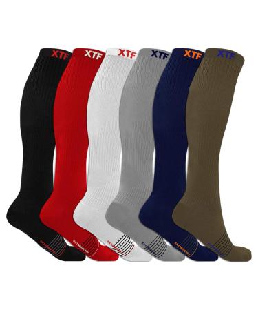 Extreme Fit Sport Compression Socks for Men and Women Knee High - Made for Running Athletics Pregnancy and Travel - 6 Pair Large-X-Large Mix-bright