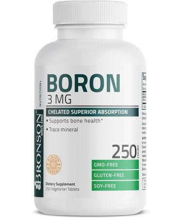 Bronson Boron 3 MG Chelated Superior Absorption Supports Bone Health Trace Mineral, Non-GMO, 250 Vegetarian Tablets - Buy Online on GoSupps.com