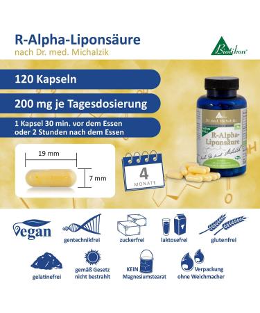 R-Alpha Lipoic Acid 200mg by Dr. Med. Michalzik - Pure Sodium R-Lipoate Additive-Free 120 Capsules - Biotikon International Shipping - Buy Online on GoSupps.com