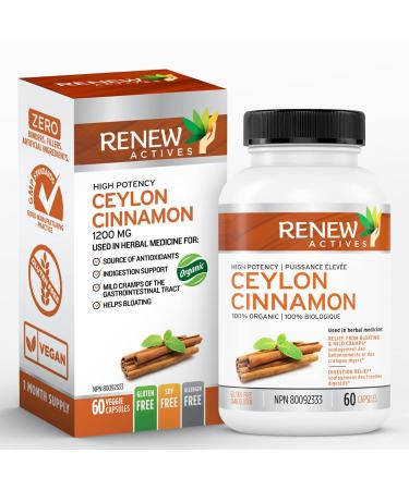 Organic Ceylon Cinnamon Supplement Capsules: All Natural Vegan Cinnamon Pills - Anti-Inflammatory Antioxidant Support for Healthy Blood Sugar, Joints, Circulation and Digestion - 60 Veggie Capsules
