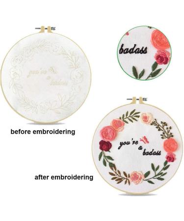 Funny Embroidery Kit for Beginners - Stamped Cross Stitch Kit for Adults - Needlepoint Hoops with Colorful Flowers, Plants, and Cactus Design in Pink - Buy Online on GoSupps.com