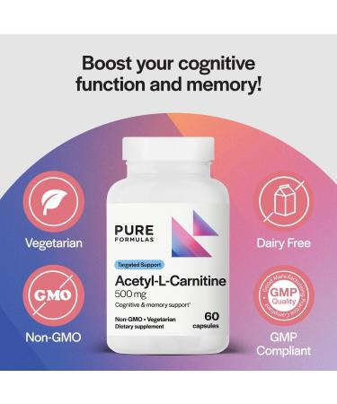 Buy PureFormulas Acetyl L-Carnitine Supplement - 500mg Cognitive & Memory Support - Dairy Free Non-GMO - 60 Capsules - Buy Online on GoSupps.com