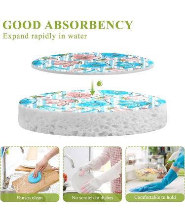 3-Pack Cleaning Kitchen Sponges Oval Blue Flowers Stripes Kitchen Cellulose Dishwashing Wood Pulp Cotton - Buy Online on GoSupps.com