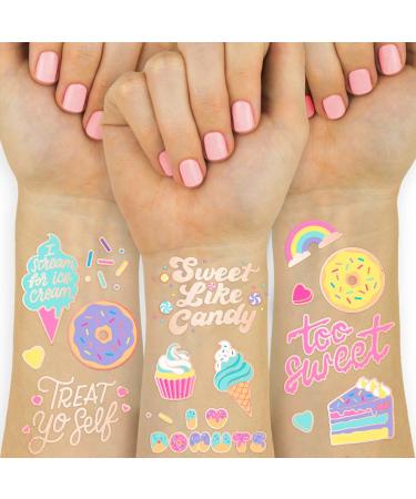 xo  Fetti Donut Party Valentine's Day Supplies Temporary Tattoos - 48 Glitter Styles | Dessert Birthday  Ice Cream  Cupcake  Candy  Vday