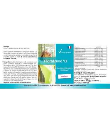 Floratrend Capsules - 41.5 Billion Cultures per Capsule | 13 Probiotic Strains + Inulin | 120 DRCaps | Vitamintrend - International Shipping Available - Buy Online on GoSupps.com