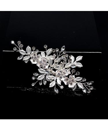Wedding Hair Clip Rhinestone Bridal Hair Accessories Flower Hair Clip for Bride Bridesmaid Silver Handmade Flower Hair Pins Head Pieces for Women and Girls Hair Piece (Sliver) - Buy Online on GoSupps.com