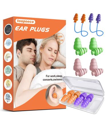 Ear Plugs for Sleeping Noise Cancelling Reusable Earplugs for Sleeping Concert Snoring Travel Comfortable Type 33dB Highest NRR 8 Pairs 4 Colors6