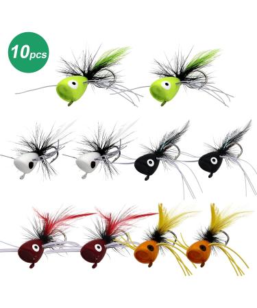 Pepo Fly Fishing Poppers - Topwater Lures for Bass, Crappie, Bluegill, Trout, Salmon - 10pcs - Buy Online on GoSupps.com