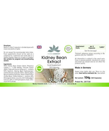 Herbadirekt Kidney Beans Extract with Chrome & Green Coffee - Bockshorn Clover 120 Capsules | Premium German Pharmacy Quality - Buy Online on GoSupps.com