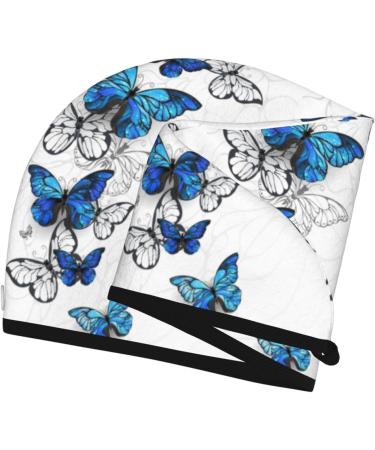 Hair Towel Wrap - Quick Drying Blue Butterflies Turban | Soft Hair Drying Towel with Button - Buy Online on GoSupps.com