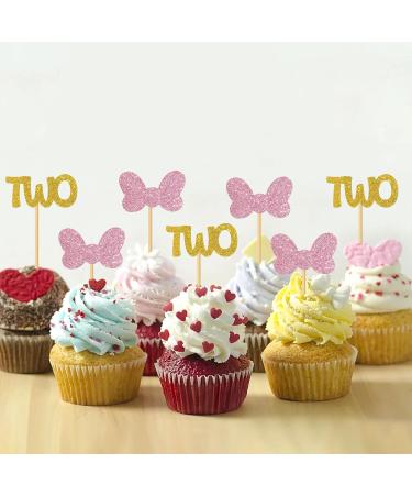 MonMon & Craft Minnie Two Cupcake Toppers/Girls Children 2nd Birthday Cupcake Toppers/Twins 2nd Birthday/Kids Birthday Party Decorations/Glitter - 24 Pcs - Buy Online on GoSupps.com