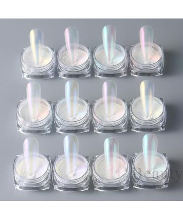 12 Colors White Pearl Chrome Nail Powder - Metallic Mirror Glitter for Stunning Nail Art | Aurora Shimmer Pigment Set - Buy Online on GoSupps.com