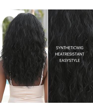 18 Medium Long Black Wig with Bangs for Women - Heat Resistant Synthetic Curly Wavy Wig for Cosplay and Halloween - Black #4 - Buy Online on GoSupps.com