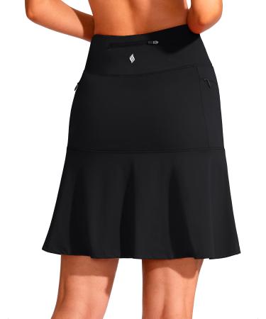 SANTINY 19" Golf Skorts Skirts for Women Zipper Pockets Knee Length Skort Women's High Waist Athletic Tennis Skirt A Black Large
