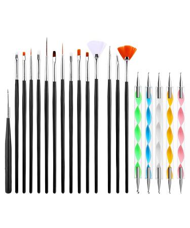 Nail Art Design Professional Paint Kit (20 Pieces) 15 Pieces UV Gel Nail Polish Brushes Set and 5 Pieces Nail Art Paint Dot Pen