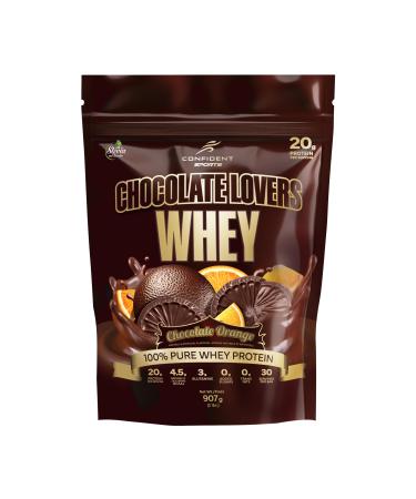 CONFIDENT SPORTS CHOCOLATE LOVERS WHEY 100% Pure Whey Protein 20g of delicious protein per serving CHOCOLATE ORANGE - 2 Pound 30 Servings