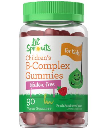 Carlyle Kids B Complex Gummies | 90 Count | with Vitamin B1 B2 B6 B12 and Ashwagandha Extract | Peach Raspberry Flavor | Vegan Non-GMO & Gluten Free Supplement | Lil' Sprouts 90 Count (Pack of 1)