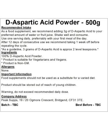 DAA 500g Powder | Pure Aspartic Acid Supplement - Buy Online on GoSupps.com