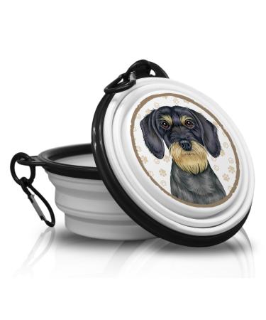 WIRE-HAIRED DACKEL - Foldable portable drinking bowl with carabiner for on the go. Food bowl pet bowl. Handy and unique.