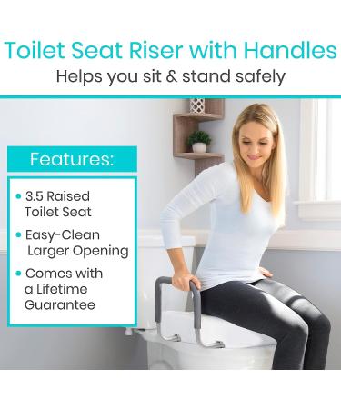 Vive Raised Toilet Seat Riser with Handles - Elderly & Handicap Grab Bar for Seniors - Easy Clean, Options for Elongated & Standard Bowls - Medical Hip Replacement Surgery Aid - Buy Online on GoSupps.com