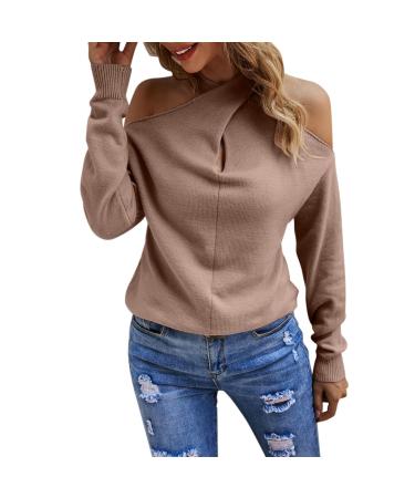 Creoqiji armstulp yellow for women casual shoulder-free tops crossed V-neck long-sleeved crop holder sweater hoodie mouse women pink XL