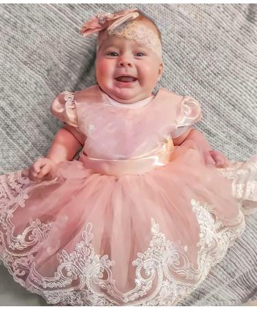 Baby Girls Lace Backless Tulle Princess Dress with Bowknot Headwear - Baby Pink (0-6 Months) - Buy Online on GoSupps.com