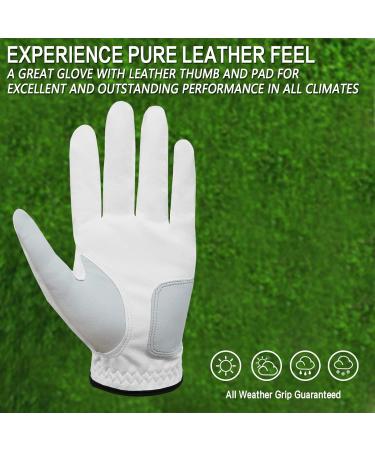 FINGER TEN Men's Golf Gloves 5 Pack - All Weather Leather Grip, Size Small-XL, White - Medium (Left Hand) - Buy Online on GoSupps.com